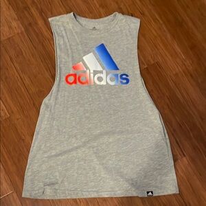 Adidas Heather Gray Sleeveless Tank with Tricolor Logo